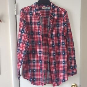 Women's Red and Blue Plaid Button Down Shirt